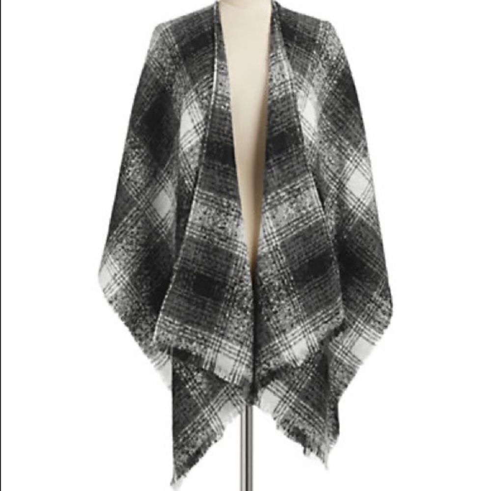 Lord & Taylor Boucle Plaid Wrap-BLACK/WHITE-One Size